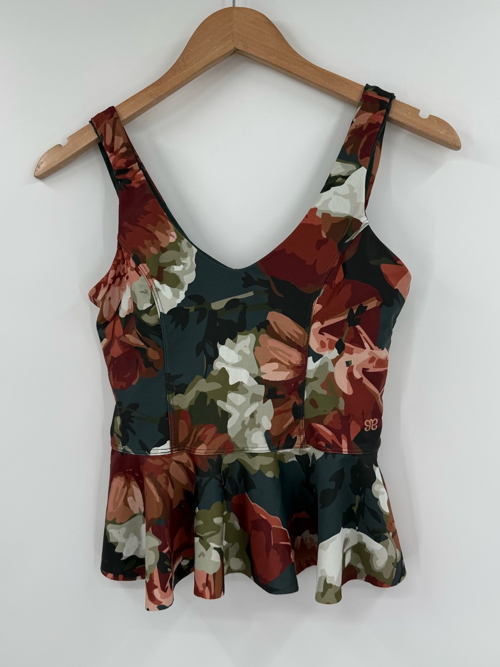 Albion Floral Peplum V-Neck Tankini Top | Dark Floral | Small